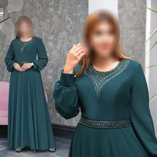 پیراهن مجلسی زنانه،  حریر شیفون ، و ملیله دوزی شده از سایز 46 تا 54 ، مزونی و باکلاس