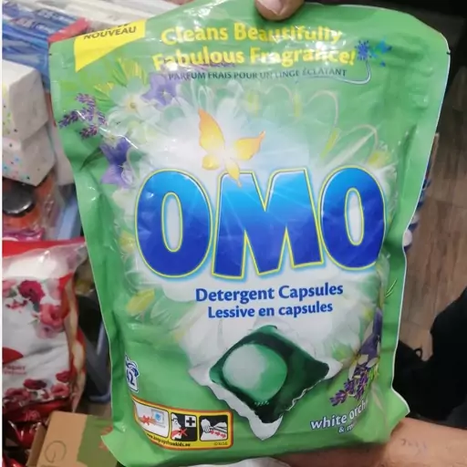 قرص ماشین لباسشویی اومو OMO رایحه گل ارکیده سفید بسته 42 عددی Detergent capsule Omo Orhidee Menta 42 capsule