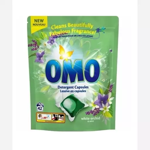 قرص ماشین لباسشویی اومو OMO رایحه گل ارکیده سفید بسته 42 عددی Detergent capsule Omo Orhidee Menta 42 capsule