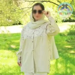 شومیز زنانه لنین نچرال کرمی گلدار ست مادر دختر