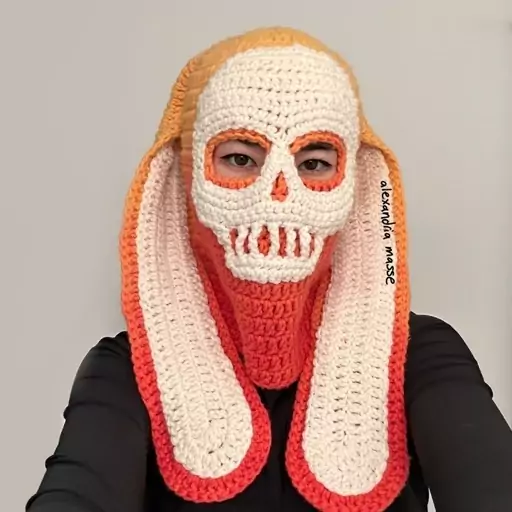 کلاه بالاکلاوا طرح اسکلت با گوش های خرگوشی crochet balaclava 