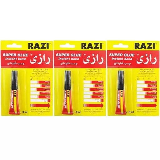 چسب قطره ای رازی مدل Super Glue حجم 3 میلی لیتر بسته 3 عددی