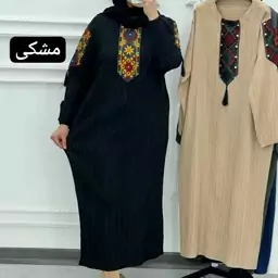 پیراهن ساحلی جلو کتیبه گلدوزی جنس کراش آستین بلند (مناسب سایز 38 تا 48)