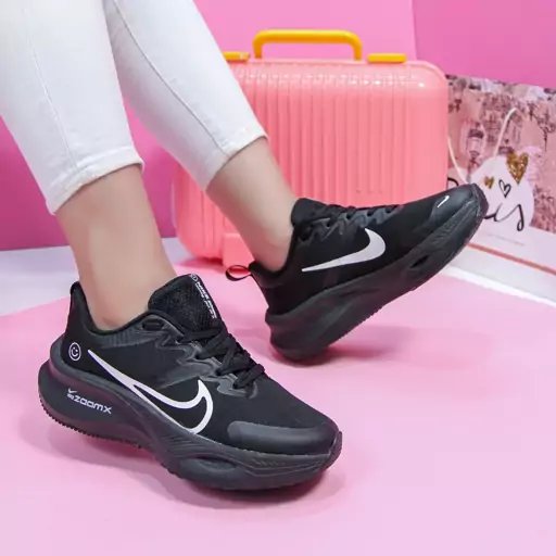 کتونی ست زنانه مردانه اسپرت مدل nike zoom نایک زوم رنگ تمام مشکی کد 74800