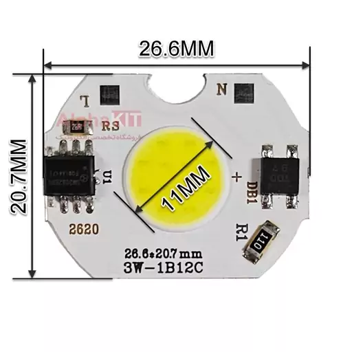 چیپ ال ای دی 3 وات 220 ولت سفید مهتابی COB هالوژنی