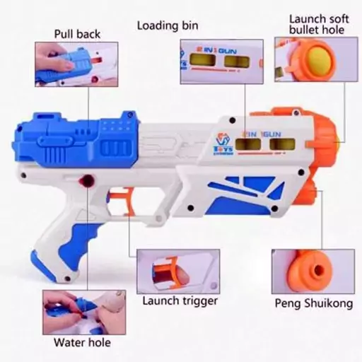 تفنگ اسباب بازی آب پاش دو کاره به همراه توپ اسفنجی و بولینگ