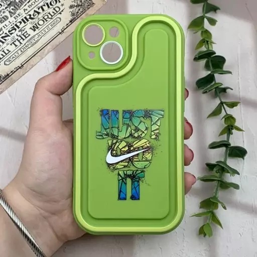 قاب گوشی iPhone 13 آیفون Solid Case سیلیکونی منحنی JUST DO IT نایک محافظ لنز دار سبز کد 57455