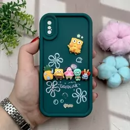 قاب گوشی iPhone X / iPhone XS آیفون سیلیکونی Solid Case اورجینال خانواده پاتریک و باب اسفنجی سبز محافظ لنز دار کد 81878