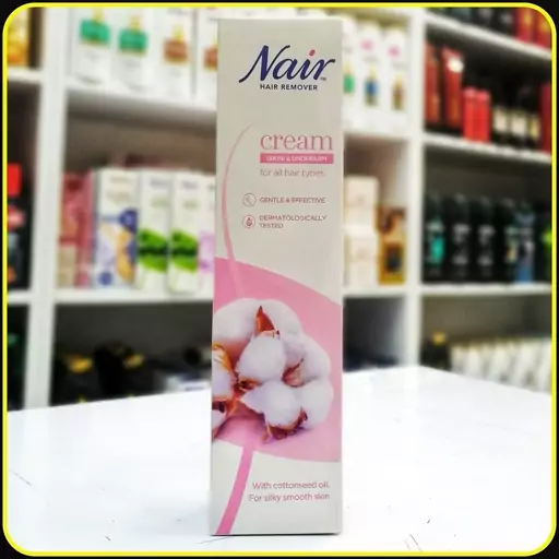 کرم موبر زیر بغل و بیکینی نایر برای انواع مو با روغن پنبه دانه ملایم و لطیف (90میل)nair