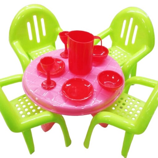 میز و صندلی اسباب بازی کودک دارای یک میز و چهار صندلی و لوازم پذیرایی
پک ویژه بازی های کودکانه 
پلاستیکی فشرده
