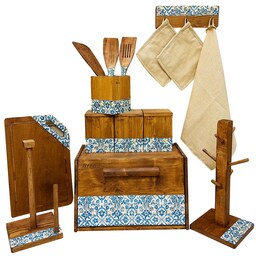 سرویس جهیزیه آشپزخانه 16 تکه ((سلما)) طرح سنتی (سرویس آشپزخانه چوبی)