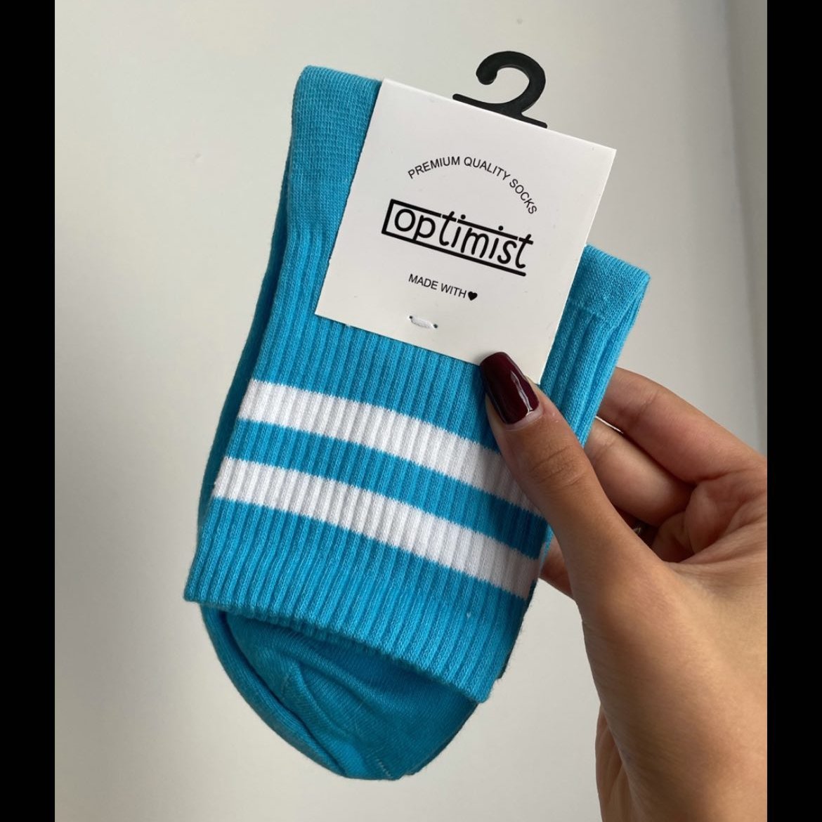 جوراب ساقدار 2خط رنگ آبی آسمانی اسپرت فری سایز