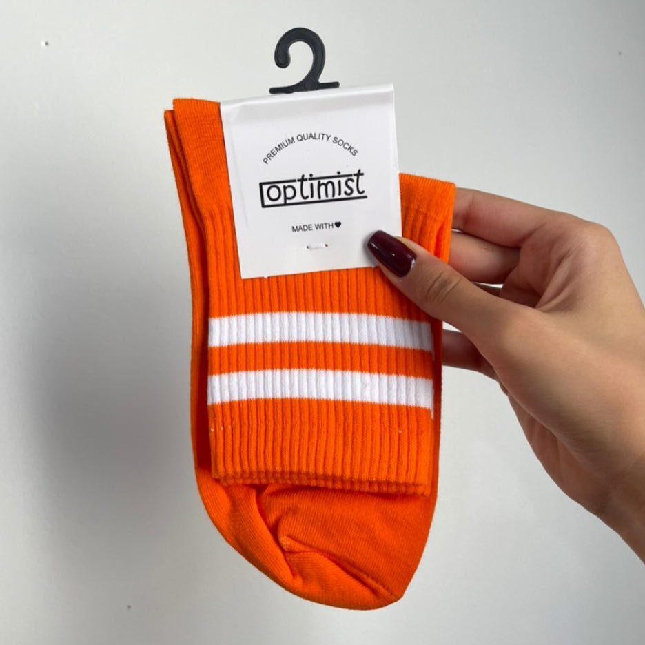 جوراب ساقدار 2خط نارنجی جیغ اسپرت فری سایز