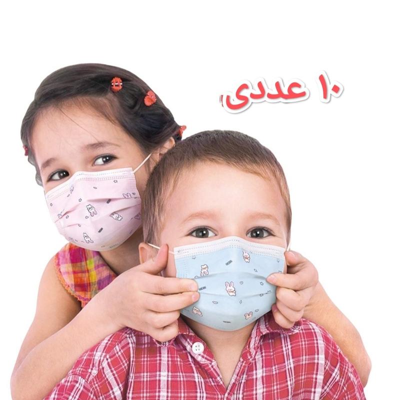 ماسک کودک سه لایه ملت دار دخترانه و پسرانه بسته 10 عددی طرح دار