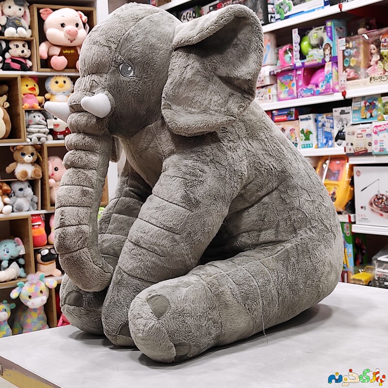 عروسک پولیشی فیل بالشتی 60 سانت وارداتی اورجینال خاکستری روشن 