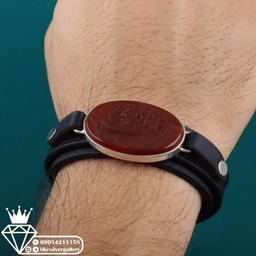 دستبند چرم عقیق سرخ خطی یا زینب کبری (دستبند مردانه)
