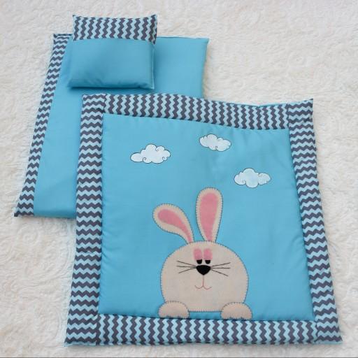 ست سه تکه رخت خواب نوزادی همراه با نقاشی روی پارچه و نمد دوزی طرح خرگوش