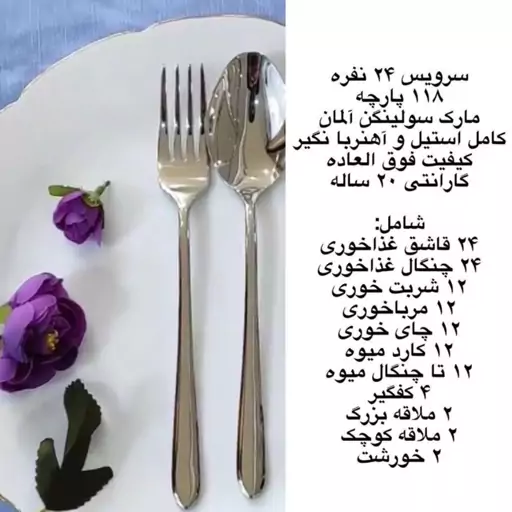 سرویس قاشق چنگال 118 پارچه 24 نفره سولینگن آلمان تمام نقره ای شیک و درجه یک ارسال رایگان