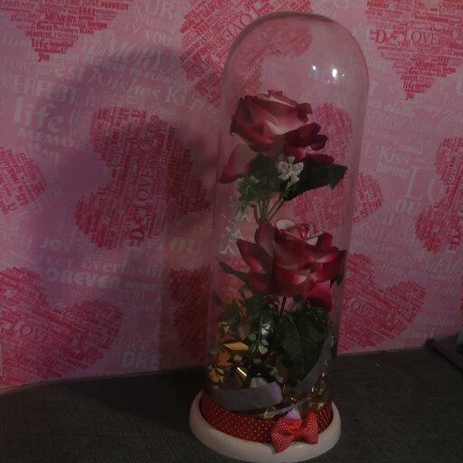 پک کادویی شیشه فلکسی همراه گل مصنوعی درجه یک مخملی هدیه خاص و ماندگار
