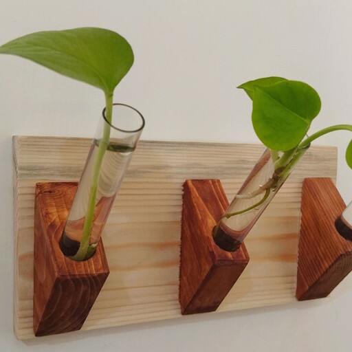 گلدان دیواری سه تای چوبی همراه با شیشه ها 