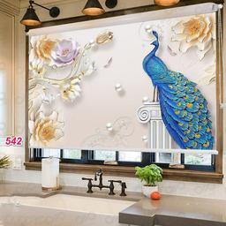 پرده شیدرول تصویری مشهدپرده طرح گل و طاووس سه بعدی کد 542 سایز 180 × 180 سانتی متر