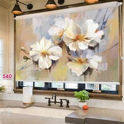 پرده شیدرول تصویری مشهدپرده طرح گل سه بعدی کد 540 سایز 180 × 180 سانتی متر