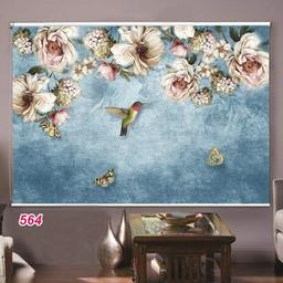 پرده شیدرول تصویری مشهدپرده طرح گل و پرنده کد 564 سایز 180 × 180 سانتی متر