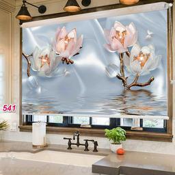 پرده شیدرول تصویری مشهدپرده طرح گل سه بعدی کد 541 سایز 180 × 180 سانتی متر