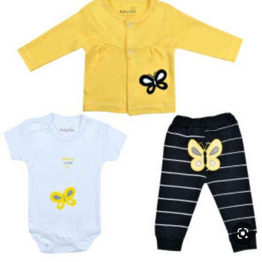 سه تیکه نوزادی برند بی بی وان طرح پروانه زرد