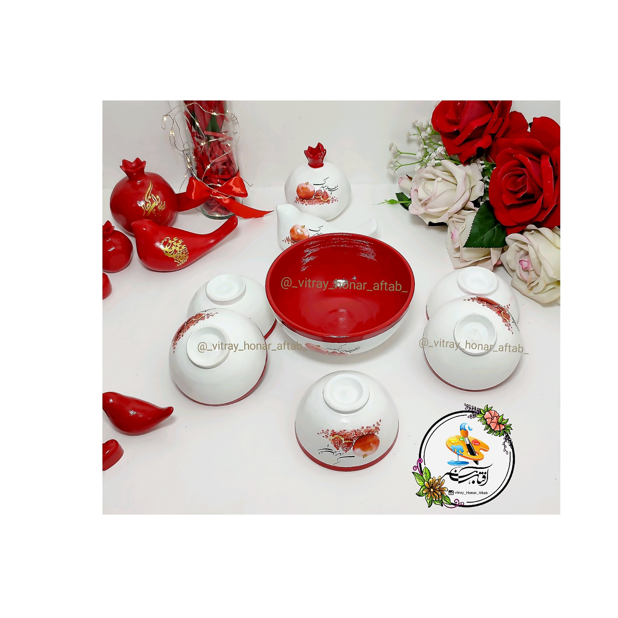 ظروف سفالی یلدایی 6تایی(5ظرف کوچک و1عددبزرگ)