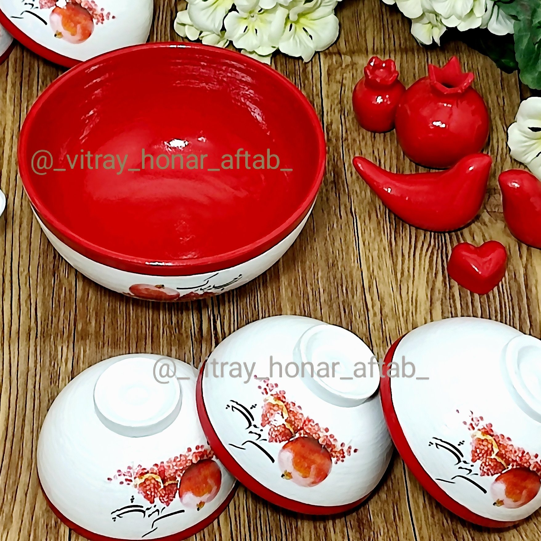 ظروف سفالی یلدایی 6تایی(5ظرف کوچک و1عددبزرگ)