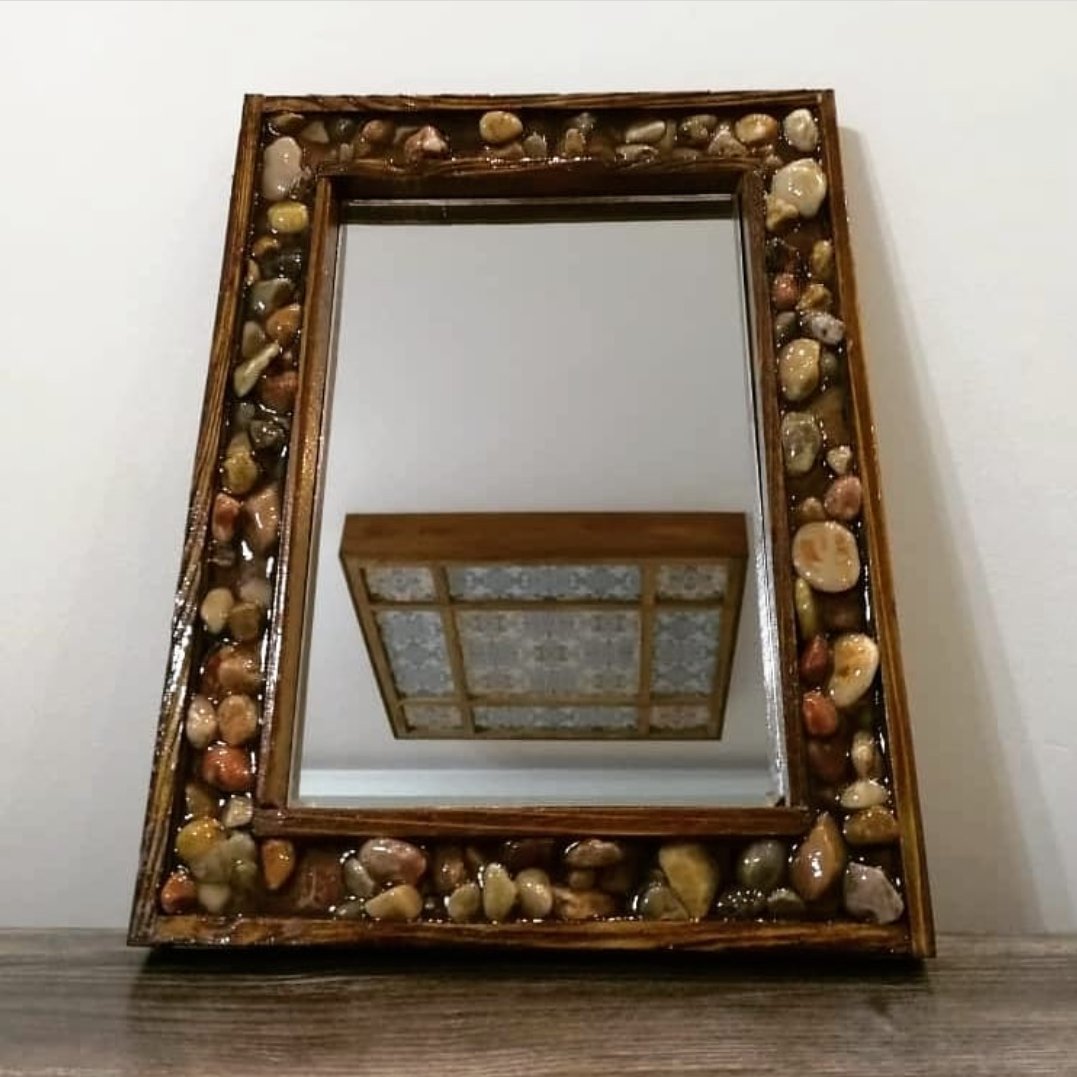 آینه دستساز چوبی سنگ و رزین