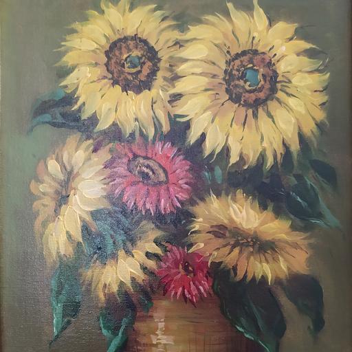 تابلو نقاشی رنگ روغن طرح گل آفتابگردون،ابعاد 40در50