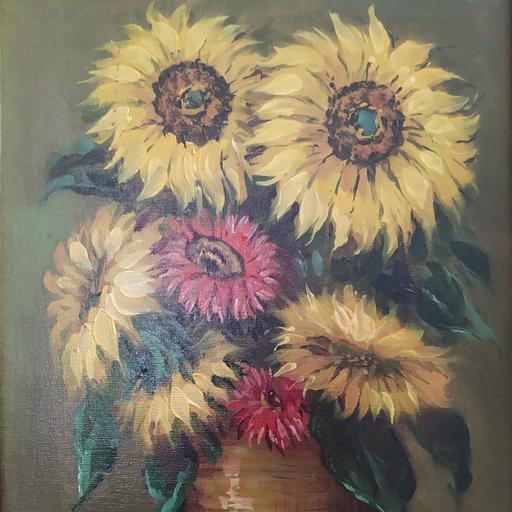 تابلو نقاشی رنگ روغن طرح گل آفتابگردون،ابعاد 40در50