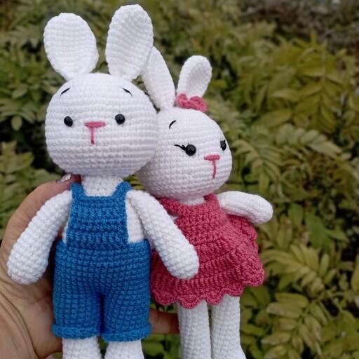 عروسک بافتنی زوج خرگوش اندازه تقریباً 25 با ارسال رایگان 