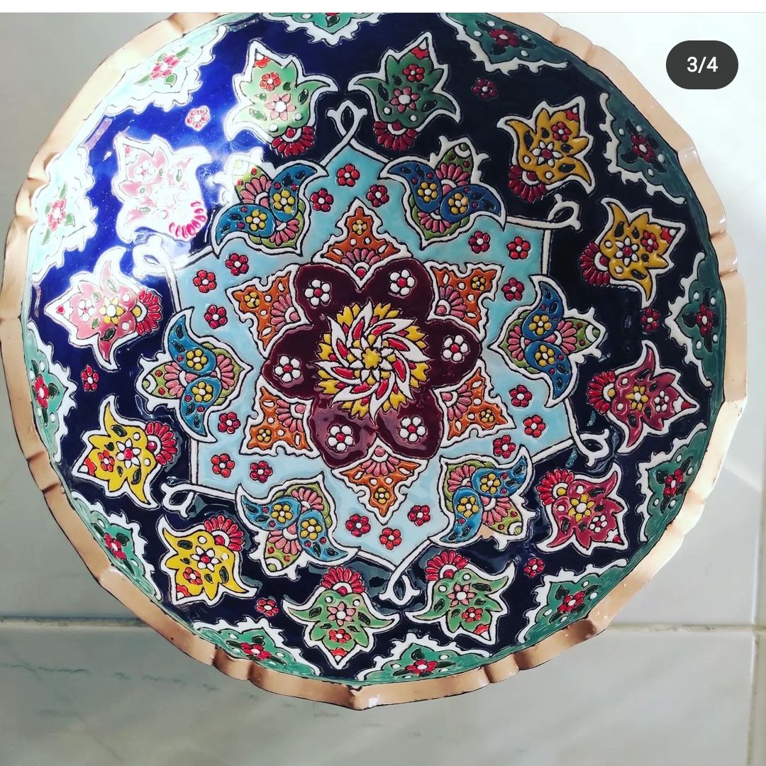 جام میوه و آجیل سفالی میناکاری تک پایه