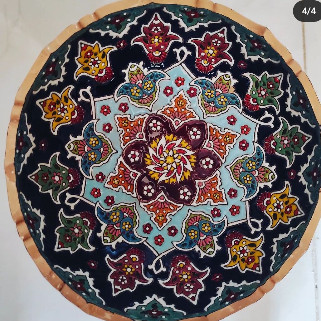 جام میوه و آجیل سفالی میناکاری تک پایه