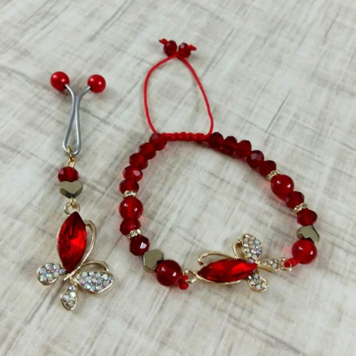 ست دستبند و گیره روسری پروانه سرخ