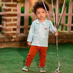 بلوز و شلوار پنبه پسرانه طرح پوما مناسب برای سایز نوزاد تا یکسال رنگبندی مطابق تصویر سایزبندی مطابق جدول سایز 