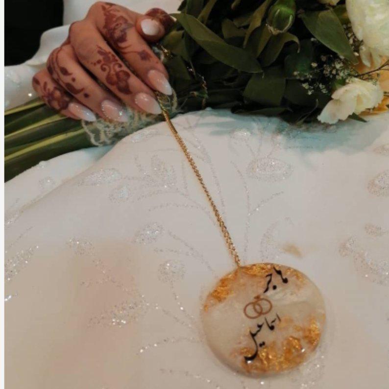آویز دسته گل عروس رزینی ورق طلا