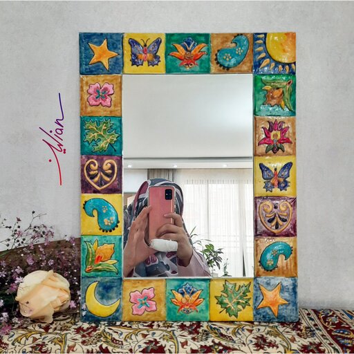 آینه خشتی سنتی دستساز  هنر نماکاشی طرح برجسته