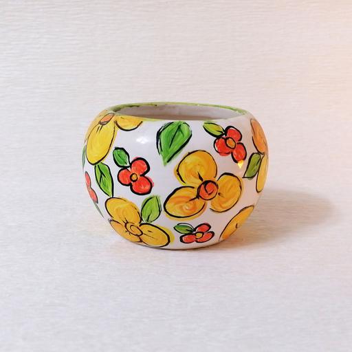 گلدان سرامیکی کوچک نقاشی شده طرح گل و برگ - لیان شاپ