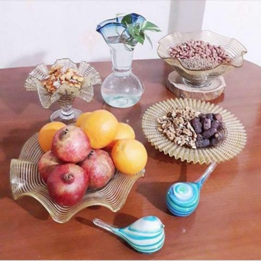میوه خوری شیشه ای دستساز  سالاد خوری آجیل خوری ظروف پذیرایی آشپزخانه جهیزیه صنایع دستی 