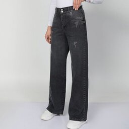 شلوار بگ جین زغالی سایزبندی پارچه گرم بالا