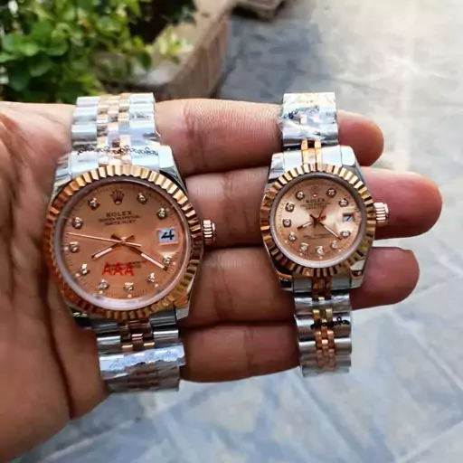 ساعت مچی ست مردانه و زنانه رولکس بند استیل بدنه استیل موتور ژاپن ضد آب در حد دست شستن rolex