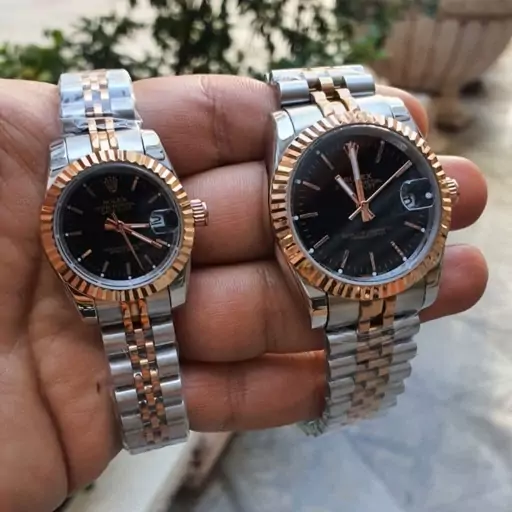 ساعت مچی ست مردانه و زنانه رولکس بند استیل بدنه استیل موتور ژاپن ضد آب در حد دست شستن rolex