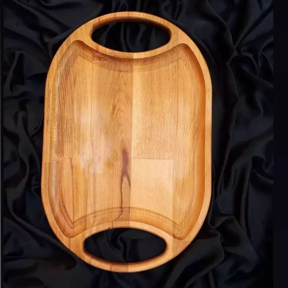 سینی چوبی بیضی دسته دار