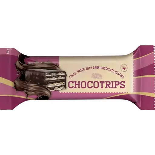 ویفر کاکائویی با روکش شکلات تلخ CHOCOTRIPS 50 گرم 28 عددی 5 بسته قیمت بازار