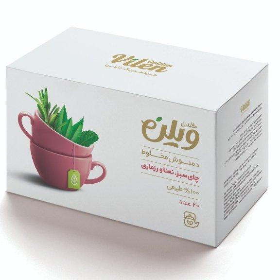 دمنوش گیاهی مخلوط چای سبز -نعنا و رزماری (صبح نوش) گلدن ویلن بسته 20 عددی