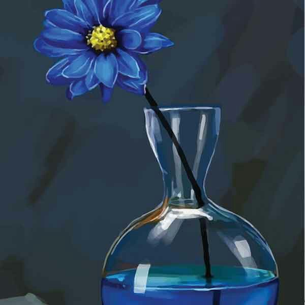 تابلو بوم چاپی لاویا طرح گلدان گل آبی کد ART-1165